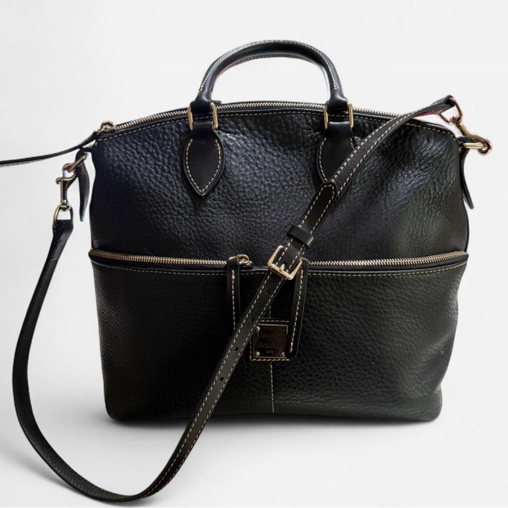 Dooney & Bourke Pebble Grain Black Satchel Bag Purse Top Handles with Strap